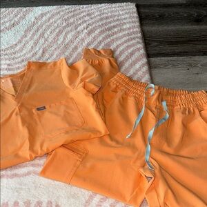 Figs Vibrant Orange Scrub Top